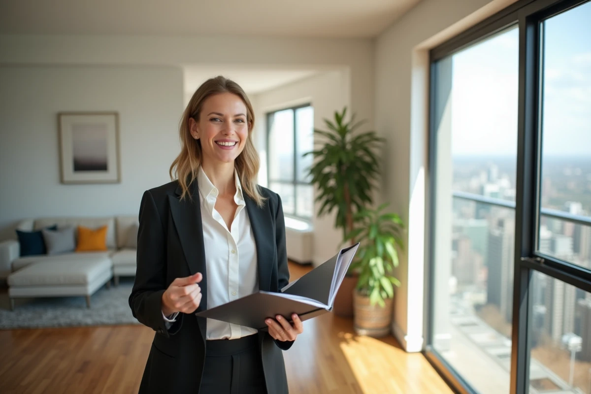Femme agent immobilier souriante dans un intérieur moderne