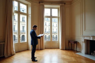 Intérieur d'un appartement haussmannien parisien avec parquet en chevrons, moulures et cheminée en marbre, idéal pour un investissement immobilier à Paris en 2026