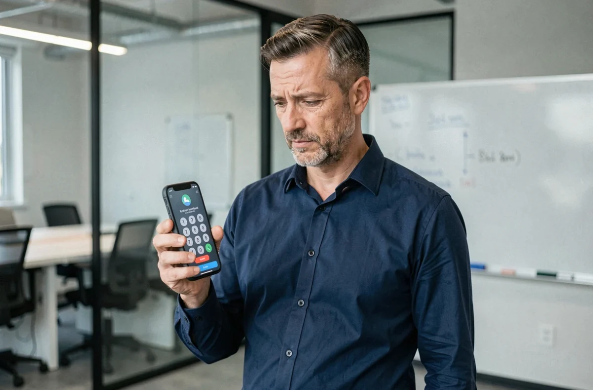 Homme vérifiant l'authentification à deux facteurs sur son application copropriété MyFoncia