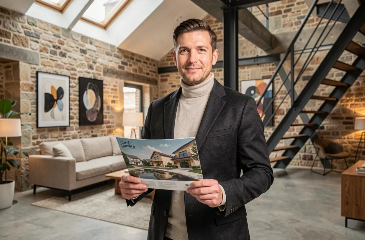 Agent de Carré de Lumière présentant un loft haut de gamme rénové avec murs en pierre apparente et verrières à Angers
