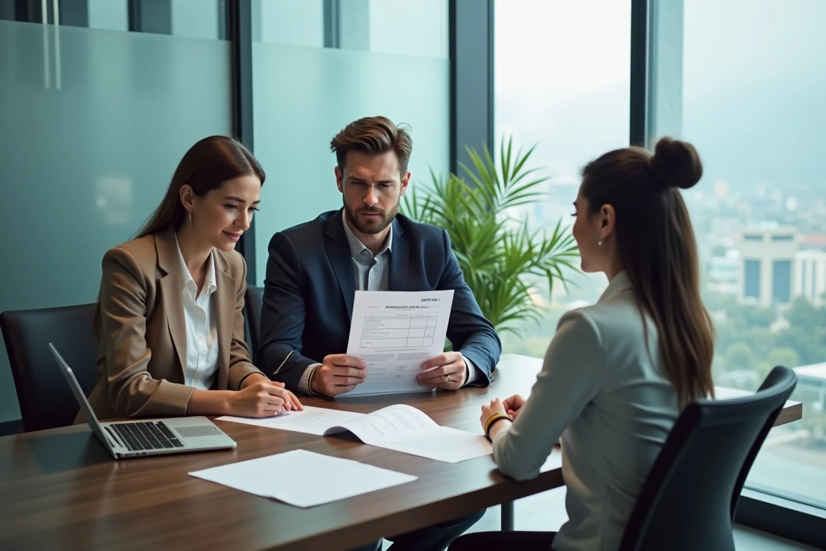 Couple consultant une notaire pour connaître les frais de notaire lors d'un achat immobilier