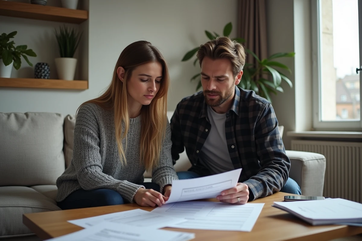 Couple de locataires comparant des retours d'expérience Cileo avant de signer un bail dans leur appartement