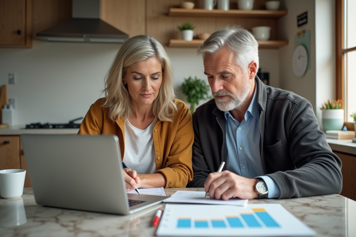Couple discutant de prêt immobilier à la maison