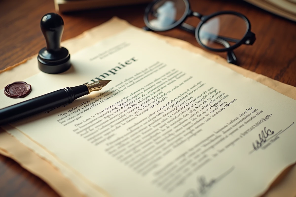 Gros plan sur un compromis de vente immobilier avec cachet notarial et stylo plume à Limoges