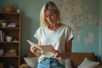 Femme d'âge moyen examinant un nuancier de couleurs dans un salon ancien