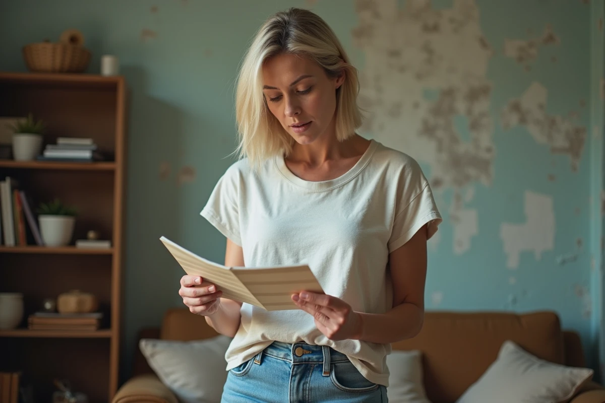 Femme d'âge moyen examinant un nuancier de couleurs dans un salon ancien