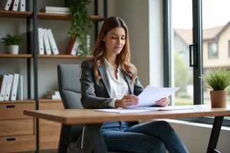 Femme confiante dans son bureau immobilier moderne