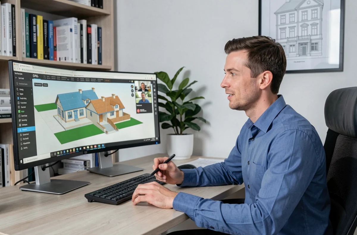Conseiller Heero en téléconsultation accompagnant un client dans son projet de rénovation énergétique depuis un bureau digital