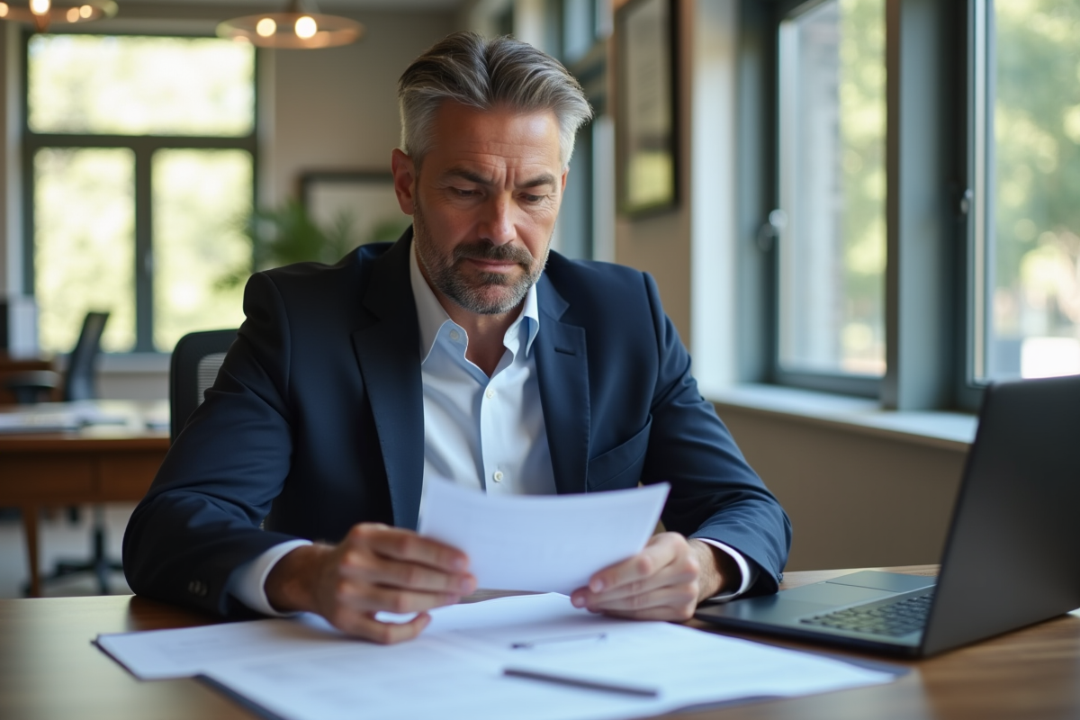 Homme d'affaires en costume dans un bureau immobilier