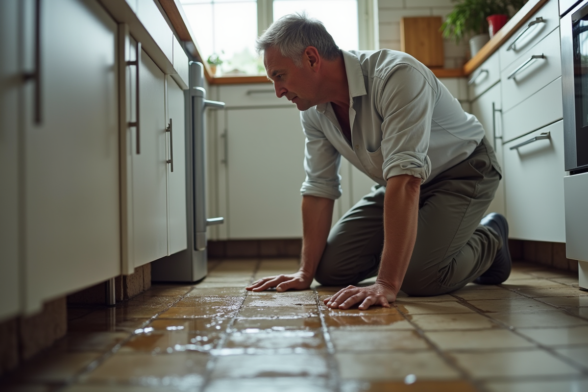 Homme inspectant une fuite d