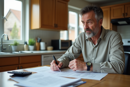 Homme d'âge moyen examinant ses factures de maison
