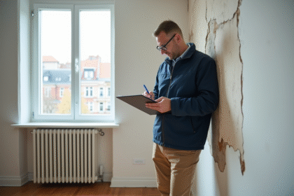 Inspecteur professionnel examinant des dégâts d'eau sur un mur intérieur