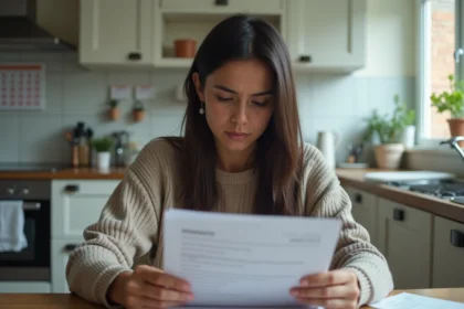 Jeune femme inquiète relisant un contrat de location