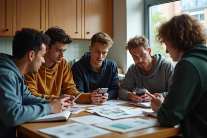 Groupe de jeunes adultes cherchant un logement ensemble