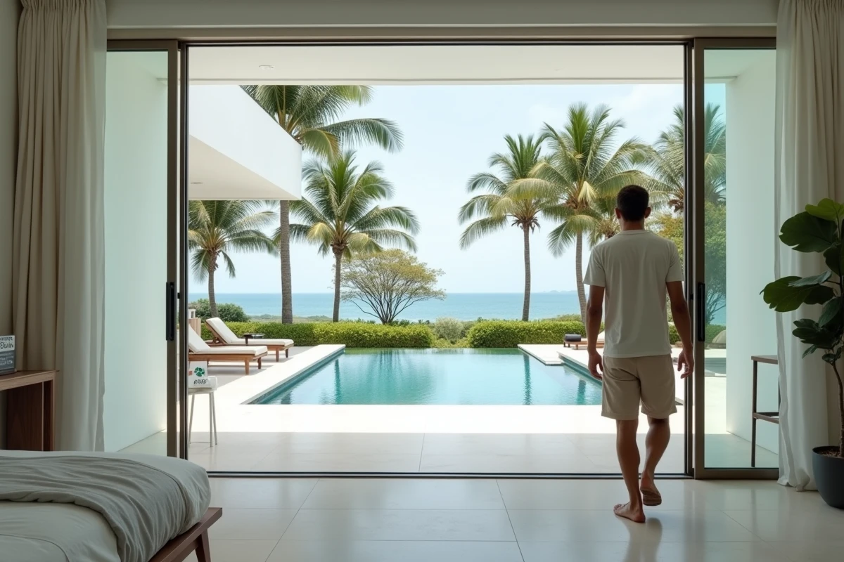 Villa moderne à vendre en bord de mer dans le sud de la Thaïlande avec piscine privée et jardin tropical